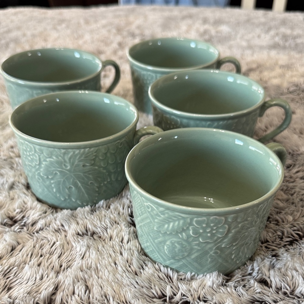 Mikasa English‎ Countryside Celadon DP400 Japan-E Set of 5 Green Tea Cups Mugs